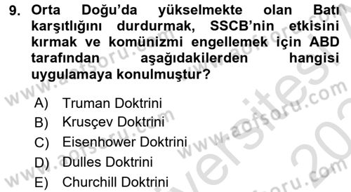 Siyasi Tarih Dersi 2023 - 2024 Yılı Yaz Okulu Sınav Soruları 9. Soru