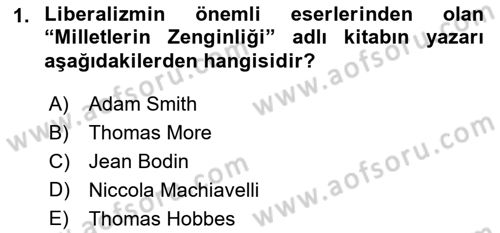 Siyasi Tarih Dersi 2024 - 2025 Yılı (Vize) Ara Sınav Soruları 1. Soru
