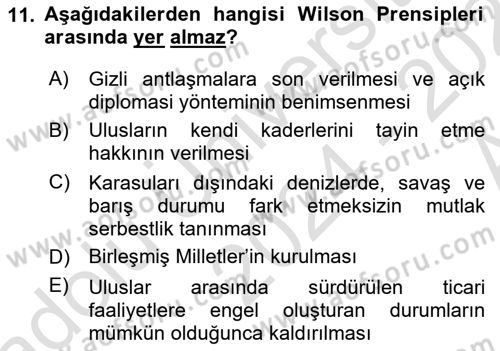 Siyasi Tarih Dersi 2024 - 2025 Yılı (Vize) Ara Sınav Soruları 11. Soru