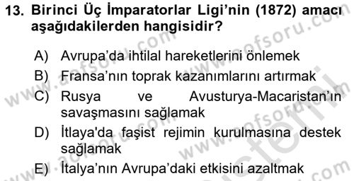 Siyasi Tarih Dersi 2024 - 2025 Yılı (Vize) Ara Sınav Soruları 13. Soru