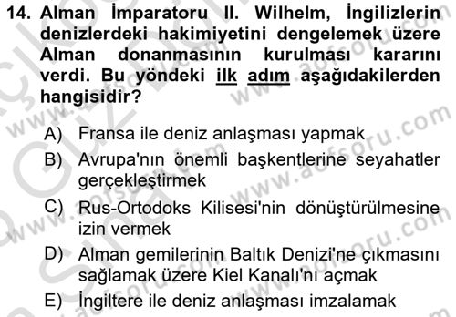 Siyasi Tarih Dersi 2024 - 2025 Yılı (Vize) Ara Sınav Soruları 14. Soru