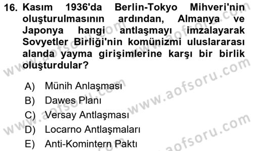 Siyasi Tarih Dersi 2024 - 2025 Yılı (Vize) Ara Sınav Soruları 16. Soru