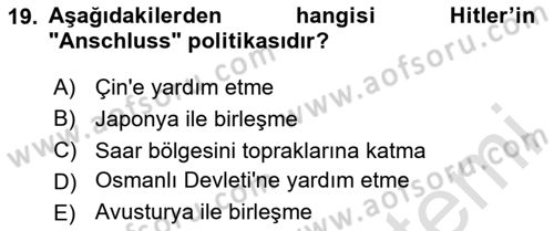 Siyasi Tarih Dersi 2024 - 2025 Yılı (Vize) Ara Sınav Soruları 19. Soru