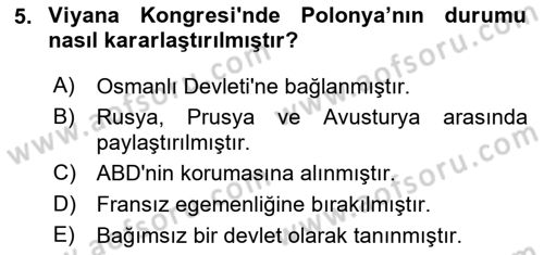 Siyasi Tarih Dersi 2024 - 2025 Yılı (Vize) Ara Sınav Soruları 5. Soru