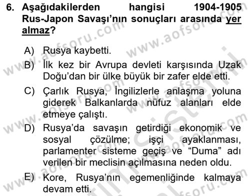 Siyasi Tarih Dersi 2024 - 2025 Yılı (Vize) Ara Sınav Soruları 6. Soru