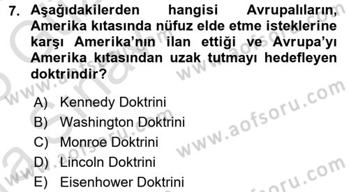 Siyasi Tarih Dersi 2024 - 2025 Yılı (Vize) Ara Sınav Soruları 7. Soru