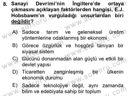 Siyasi Tarih Dersi 2024 - 2025 Yılı (Vize) Ara Sınav Soruları 8. Soru