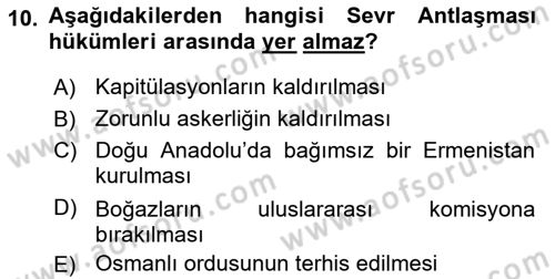 Siyasi Tarih Dersi 2025 - 2026 Yılı (Vize) Ara Sınav Soruları 10. Soru