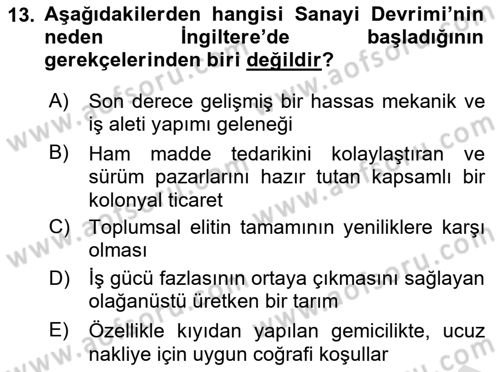 Siyasi Tarih Dersi 2025 - 2026 Yılı (Vize) Ara Sınav Soruları 13. Soru