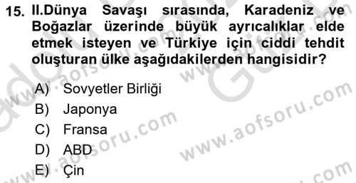 Siyasi Tarih Dersi 2025 - 2026 Yılı (Vize) Ara Sınav Soruları 15. Soru