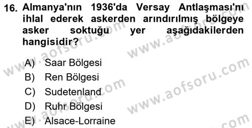 Siyasi Tarih Dersi 2025 - 2026 Yılı (Vize) Ara Sınav Soruları 16. Soru