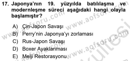 Siyasi Tarih Dersi 2025 - 2026 Yılı (Vize) Ara Sınav Soruları 17. Soru