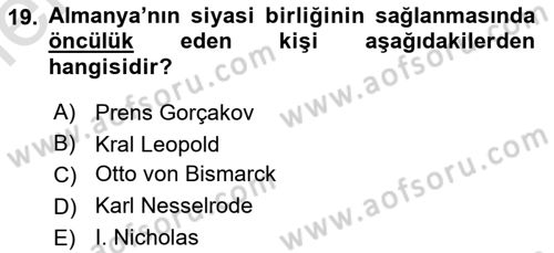 Siyasi Tarih Dersi 2025 - 2026 Yılı (Vize) Ara Sınav Soruları 19. Soru