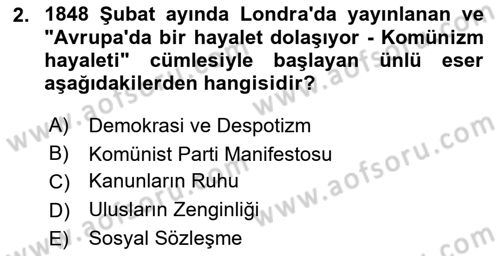 Siyasi Tarih Dersi 2025 - 2026 Yılı (Vize) Ara Sınav Soruları 2. Soru