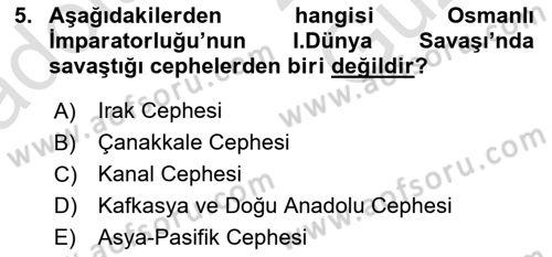 Siyasi Tarih Dersi 2025 - 2026 Yılı (Vize) Ara Sınav Soruları 5. Soru