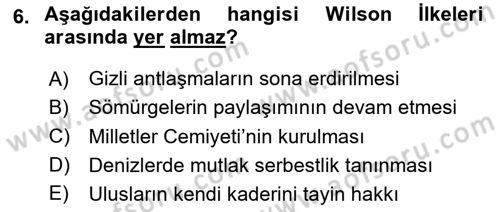 Siyasi Tarih Dersi 2025 - 2026 Yılı (Vize) Ara Sınav Soruları 6. Soru