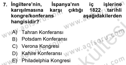 Siyasi Tarih Dersi 2025 - 2026 Yılı (Vize) Ara Sınav Soruları 7. Soru