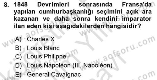 Siyasi Tarih Dersi 2025 - 2026 Yılı (Vize) Ara Sınav Soruları 8. Soru