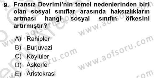 Siyasi Tarih Dersi 2025 - 2026 Yılı (Vize) Ara Sınav Soruları 9. Soru