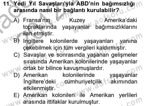 Siyasi Tarih 1 Dersi Ara Sınavı Deneme Sınav Soruları 11. Soru