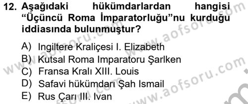 Siyasi Tarih 1 Dersi Ara Sınavı Deneme Sınav Soruları 12. Soru