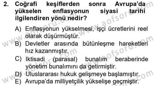 Siyasi Tarih 1 Dersi Ara Sınavı Deneme Sınav Soruları 2. Soru