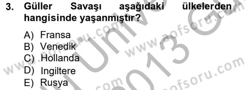 Siyasi Tarih 1 Dersi Ara Sınavı Deneme Sınav Soruları 3. Soru