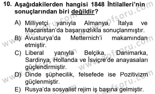 Siyasi Tarih 1 Dersi 2012 - 2013 Yılı (Final) Dönem Sonu Sınav Soruları 10. Soru