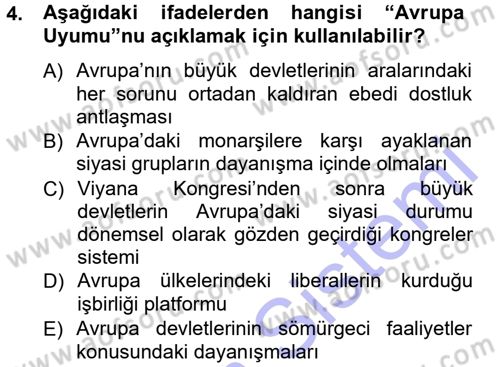 Siyasi Tarih 1 Dersi 2012 - 2013 Yılı (Final) Dönem Sonu Sınav Soruları 4. Soru