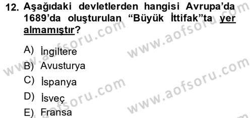 Siyasi Tarih 1 Dersi Ara Sınavı Deneme Sınav Soruları 12. Soru