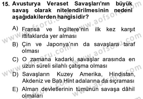 Siyasi Tarih 1 Dersi Ara Sınavı Deneme Sınav Soruları 15. Soru
