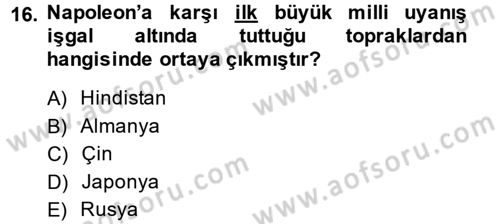Siyasi Tarih 1 Dersi Ara Sınavı Deneme Sınav Soruları 16. Soru