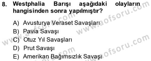 Siyasi Tarih 1 Dersi 2013 - 2014 Yılı (Vize) Ara Sınav Soruları 8. Soru