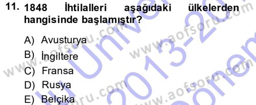 Siyasi Tarih 1 Dersi 2013 - 2014 Yılı (Final) Dönem Sonu Sınav Soruları 11. Soru