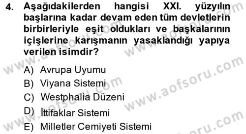 Siyasi Tarih 1 Dersi 2013 - 2014 Yılı (Final) Dönem Sonu Sınav Soruları 4. Soru