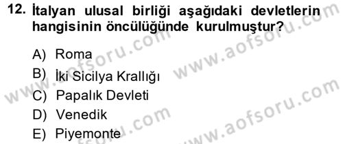 Siyasi Tarih 1 Dersi 2013 - 2014 Yılı Tek Ders Sınav Soruları 12. Soru