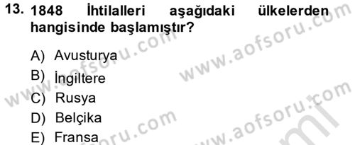 Siyasi Tarih 1 Dersi 2013 - 2014 Yılı Tek Ders Sınav Soruları 13. Soru