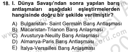 Siyasi Tarih 1 Dersi 2013 - 2014 Yılı Tek Ders Sınav Soruları 18. Soru