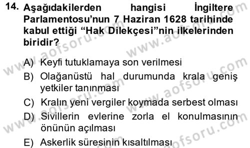 Siyasi Tarih 1 Dersi Ara Sınavı Deneme Sınav Soruları 14. Soru