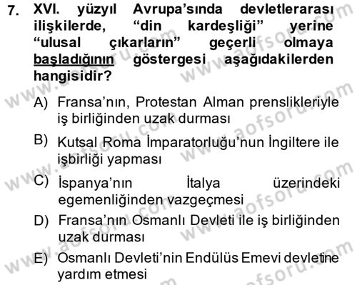 Siyasi Tarih 1 Dersi Ara Sınavı Deneme Sınav Soruları 7. Soru