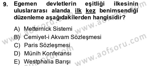 Siyasi Tarih 1 Dersi Ara Sınavı Deneme Sınav Soruları 9. Soru