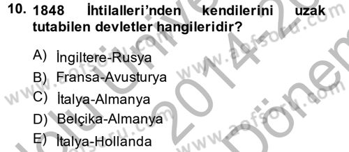 Siyasi Tarih 1 Dersi 2014 - 2015 Yılı (Final) Dönem Sonu Sınav Soruları 10. Soru