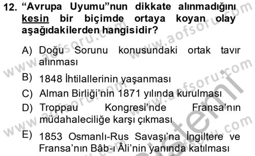 Siyasi Tarih 1 Dersi 2014 - 2015 Yılı (Final) Dönem Sonu Sınav Soruları 12. Soru