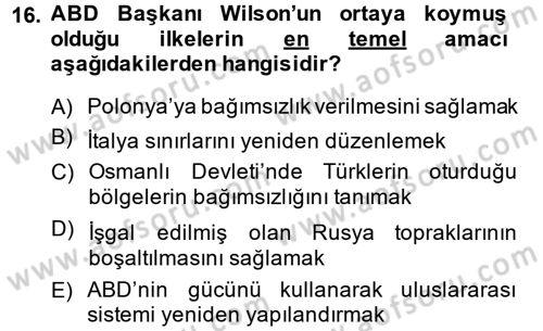 Siyasi Tarih 1 Dersi 2014 - 2015 Yılı (Final) Dönem Sonu Sınav Soruları 16. Soru
