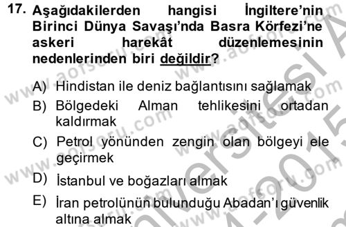 Siyasi Tarih 1 Dersi 2014 - 2015 Yılı (Final) Dönem Sonu Sınav Soruları 17. Soru