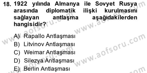 Siyasi Tarih 1 Dersi 2014 - 2015 Yılı (Final) Dönem Sonu Sınav Soruları 18. Soru