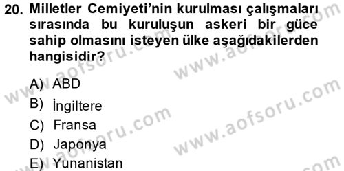Siyasi Tarih 1 Dersi 2014 - 2015 Yılı (Final) Dönem Sonu Sınav Soruları 20. Soru