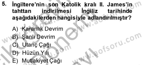 Siyasi Tarih 1 Dersi 2014 - 2015 Yılı (Final) Dönem Sonu Sınav Soruları 5. Soru