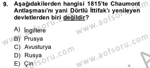 Siyasi Tarih 1 Dersi 2014 - 2015 Yılı (Final) Dönem Sonu Sınav Soruları 9. Soru