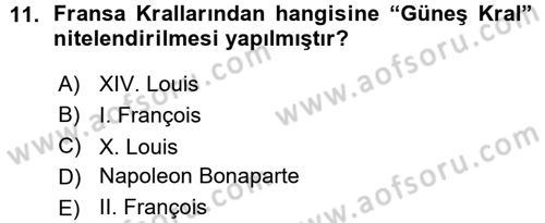 Siyasi Tarih 1 Dersi Ara Sınavı Deneme Sınav Soruları 11. Soru